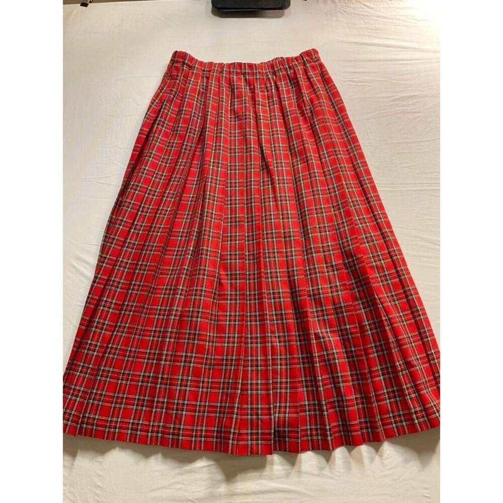 Vintage Marisa Christina Red Tartan Plaid Pleated Maxi Skirt USA XL